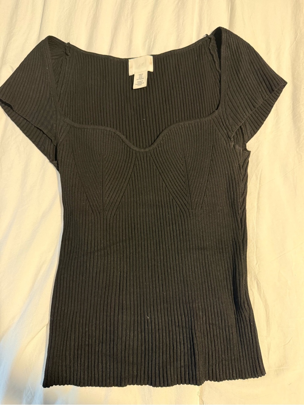 H&M Black Ribbed Sweetheart Bustier Corset Top M